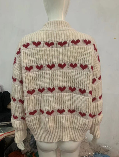 Heart-Pattern Knit Sweater