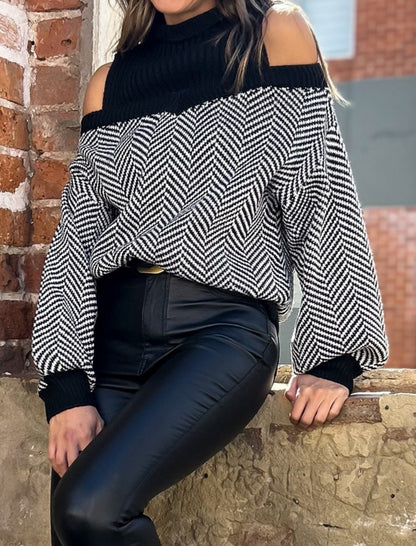 Off-Shoulder Herringbone Sweater