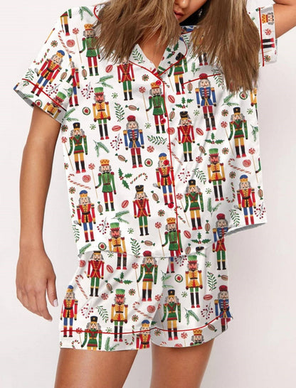 Santa Print Short Sleeve Pajama Set