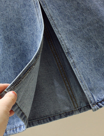 High-Waist Slit Denim Midi Skirt