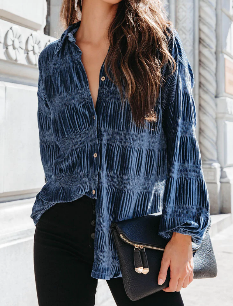 Long Sleeve Button-Up Textured Top