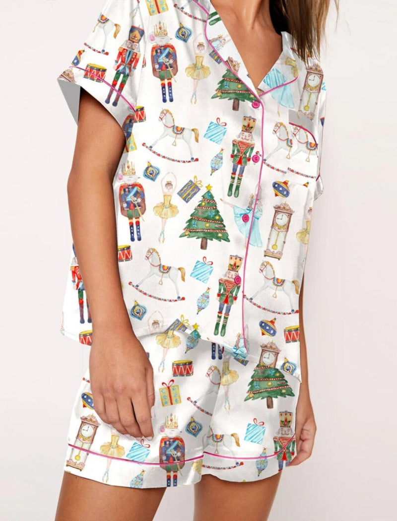 Santa Print Short Sleeve Pajama Set