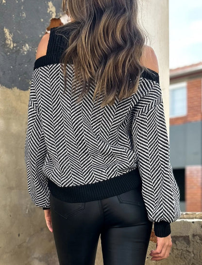 Off-Shoulder Herringbone Sweater