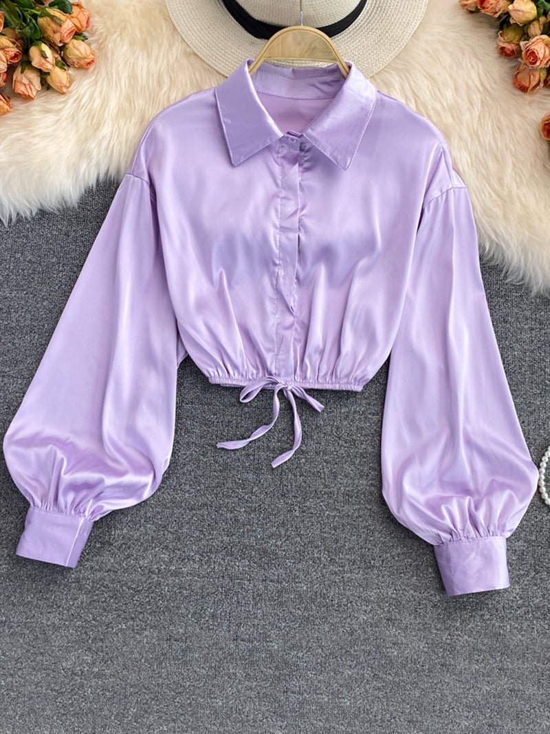 Balloon Sleeve Drawstring Blouse