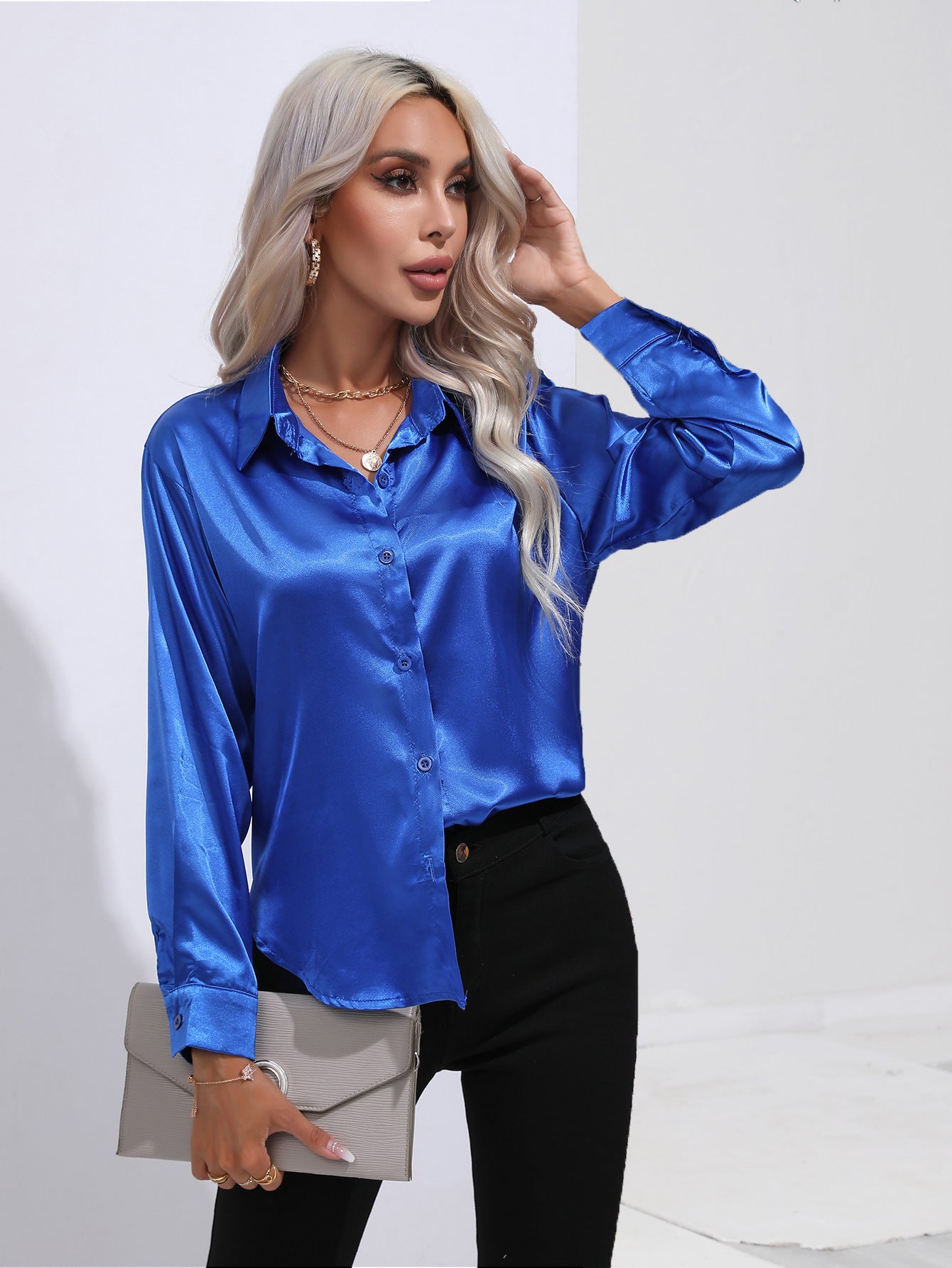 Satin Button-Up Blouse