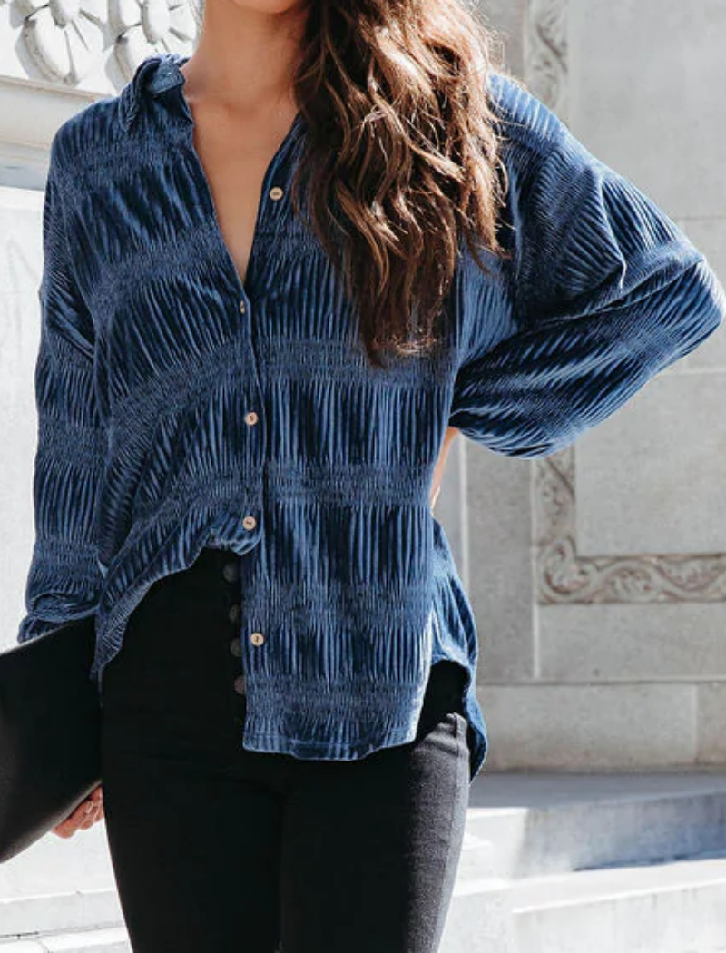 Long Sleeve Button-Up Textured Top