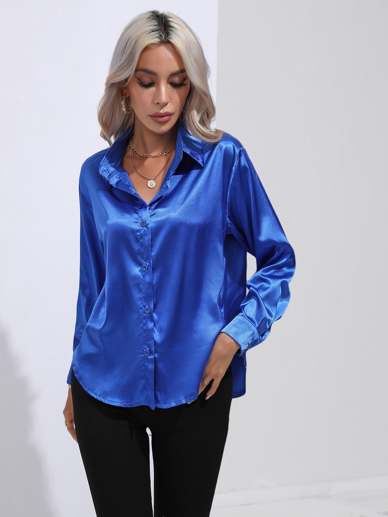 Satin Button-Up Blouse