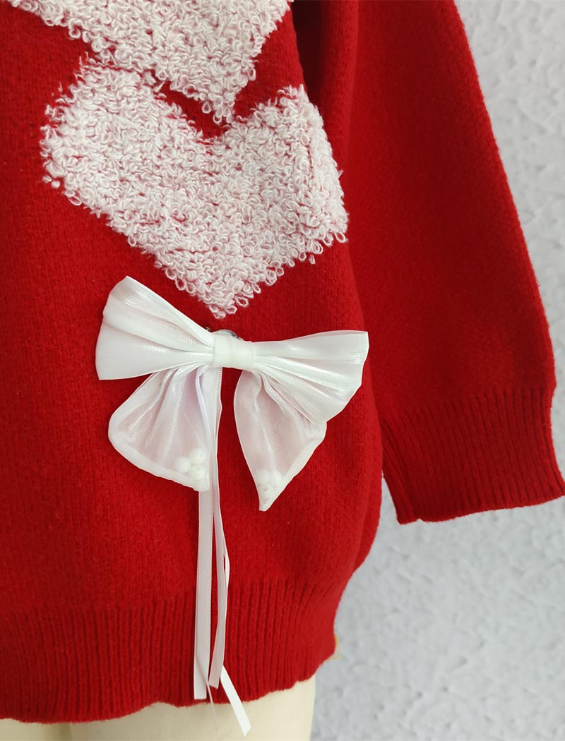 Heart Motif Sweater with Bow Detail