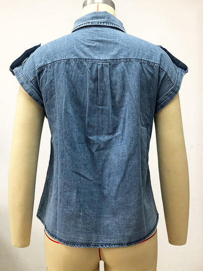 Sleeveless Button-Up Denim Top