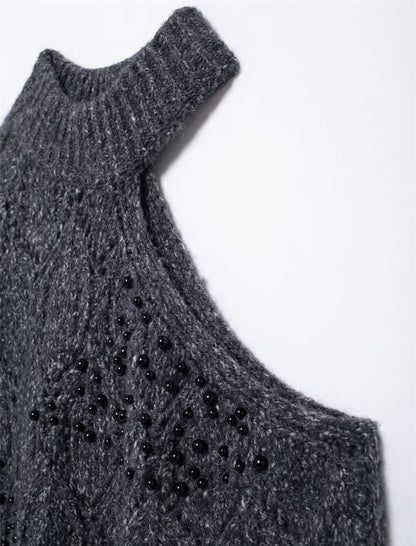 Asymmetric Open Shoulder Knit Sweater