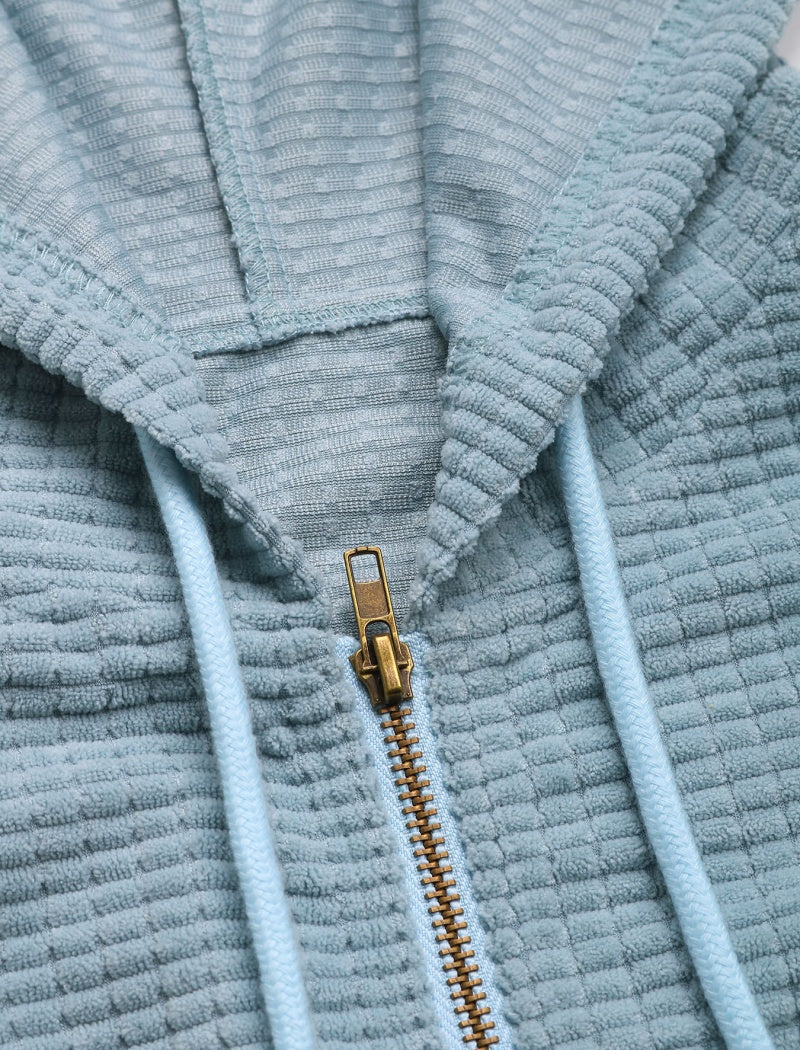 Waffle Textured Cropped Zip-Up Hoodie