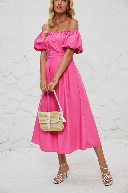 DVL407011D Off-Shoulder Puff Sleeve Midi Dress