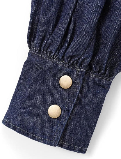 Bow-Tie Puff-Sleeve Button-Up Shirt
