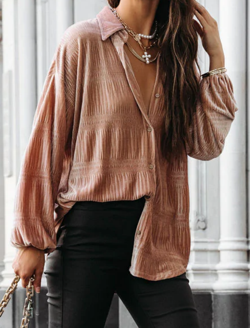 Long Sleeve Button-Up Textured Top