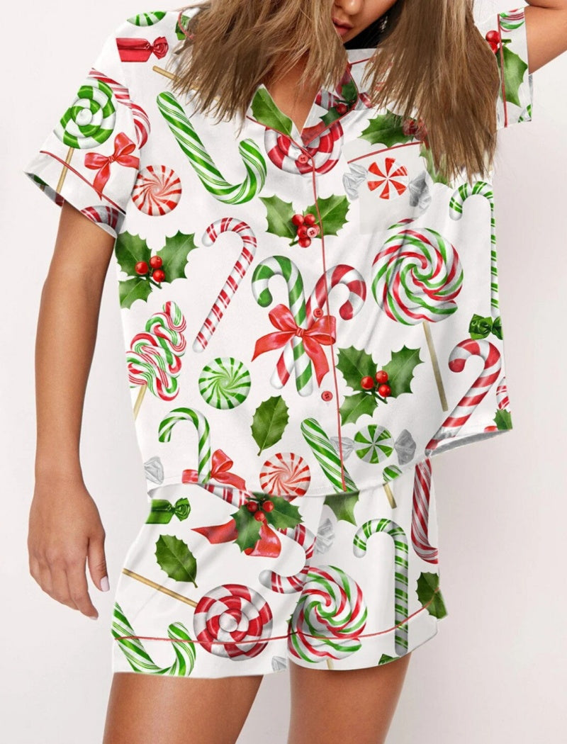 Santa Print Short Sleeve Pajama Set