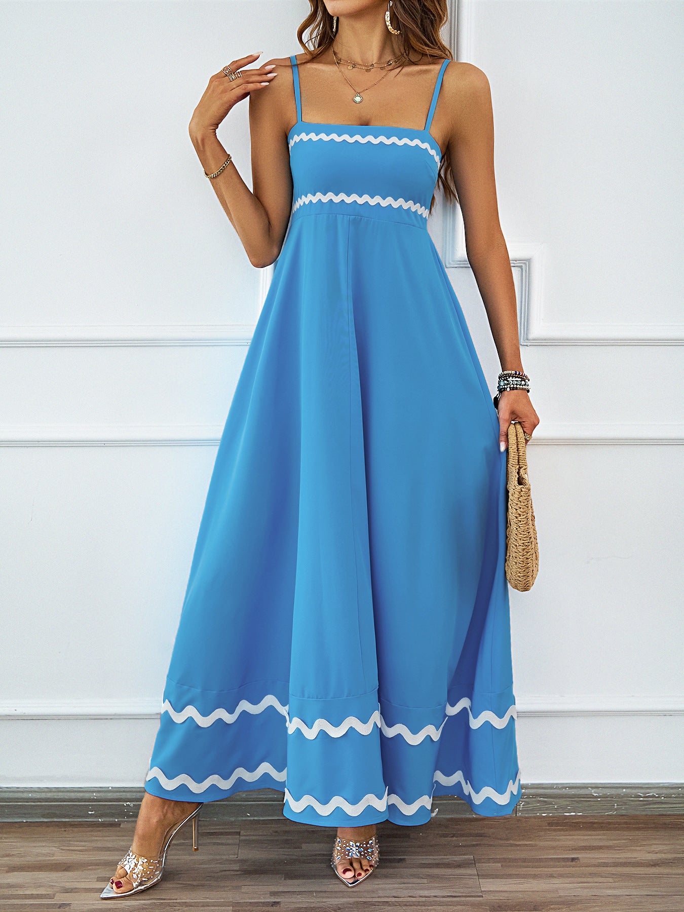 DVL407018D Contrast Trim Spaghetti Strap Maxi Dress