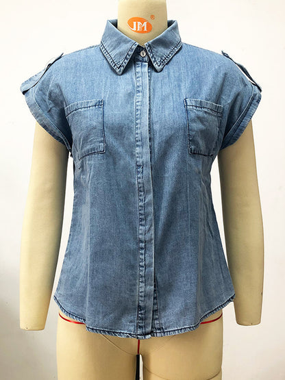 Sleeveless Button-Up Denim Top