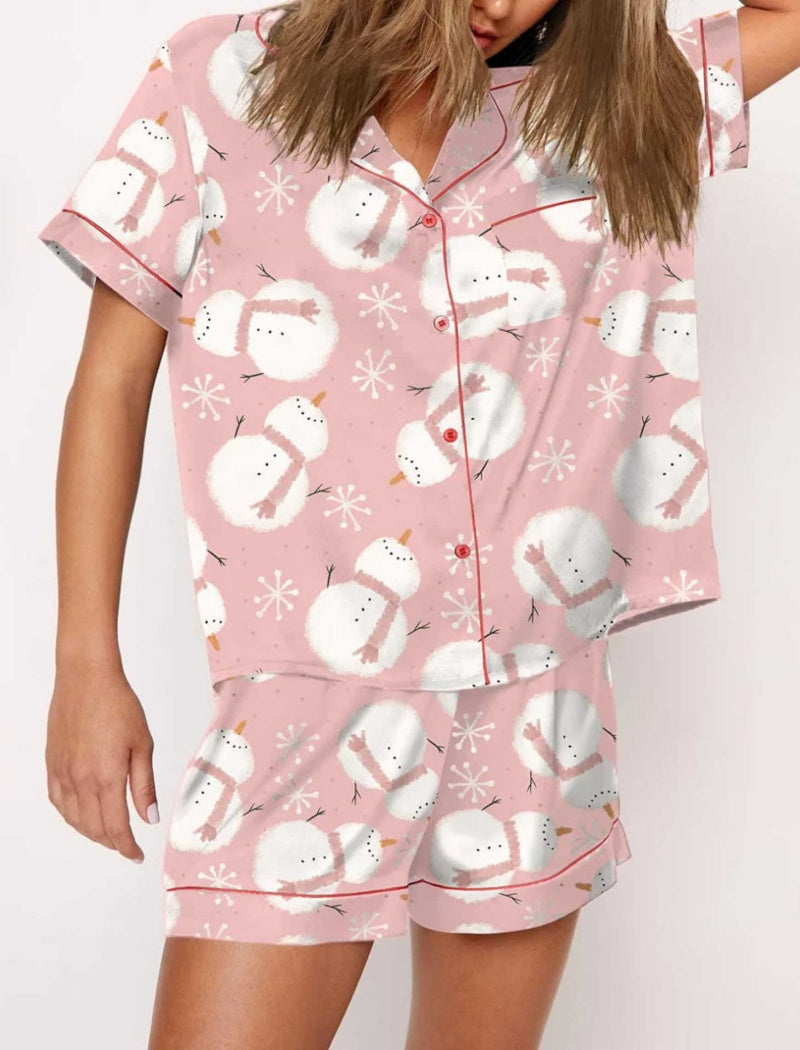 Santa Print Short Sleeve Pajama Set