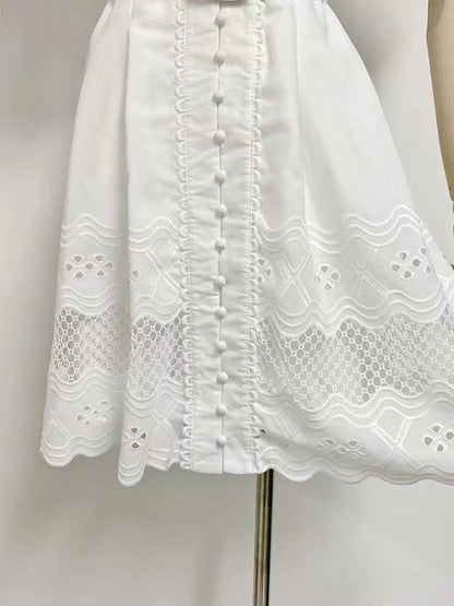 Belted Puff Sleeve Eyelet Dress