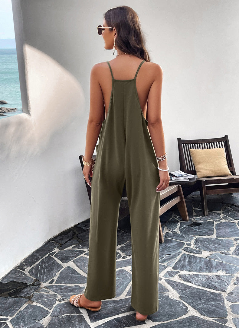 DVI407047J Casual V-Neck Sleeveless Jumpsuit