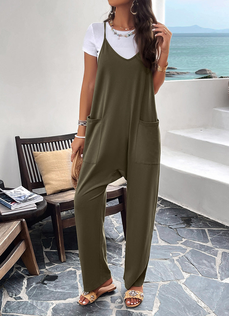 DVI407047J Casual V-Neck Sleeveless Jumpsuit