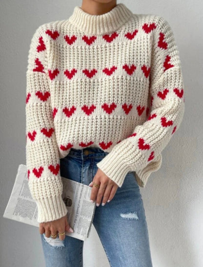 Heart-Pattern Knit Sweater