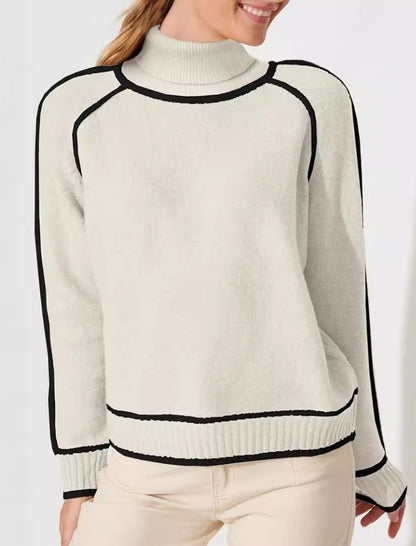 Contrast Piping Turtleneck Sweater