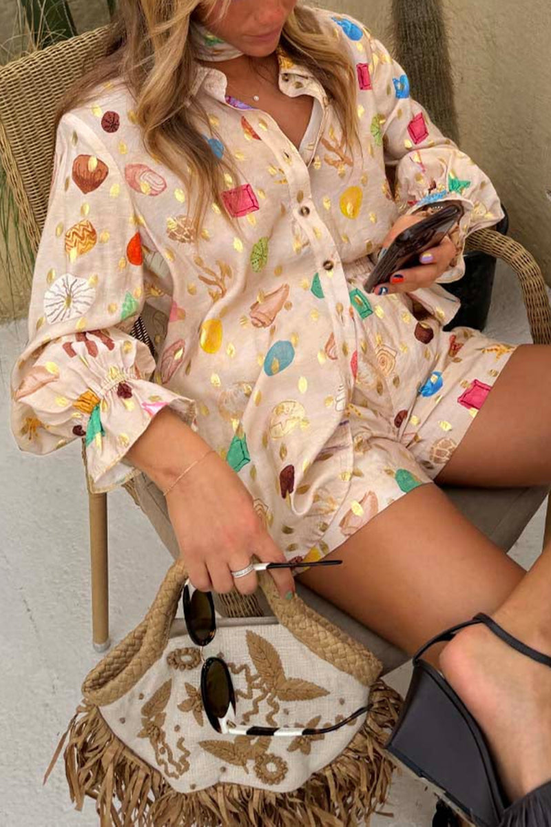 Button-Down Printed Shirt Romper