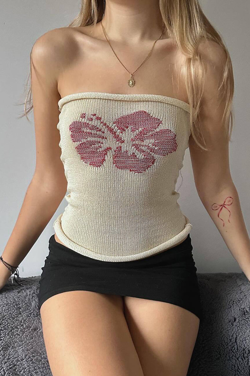 Hibiscus Knit Strapless Tank Top