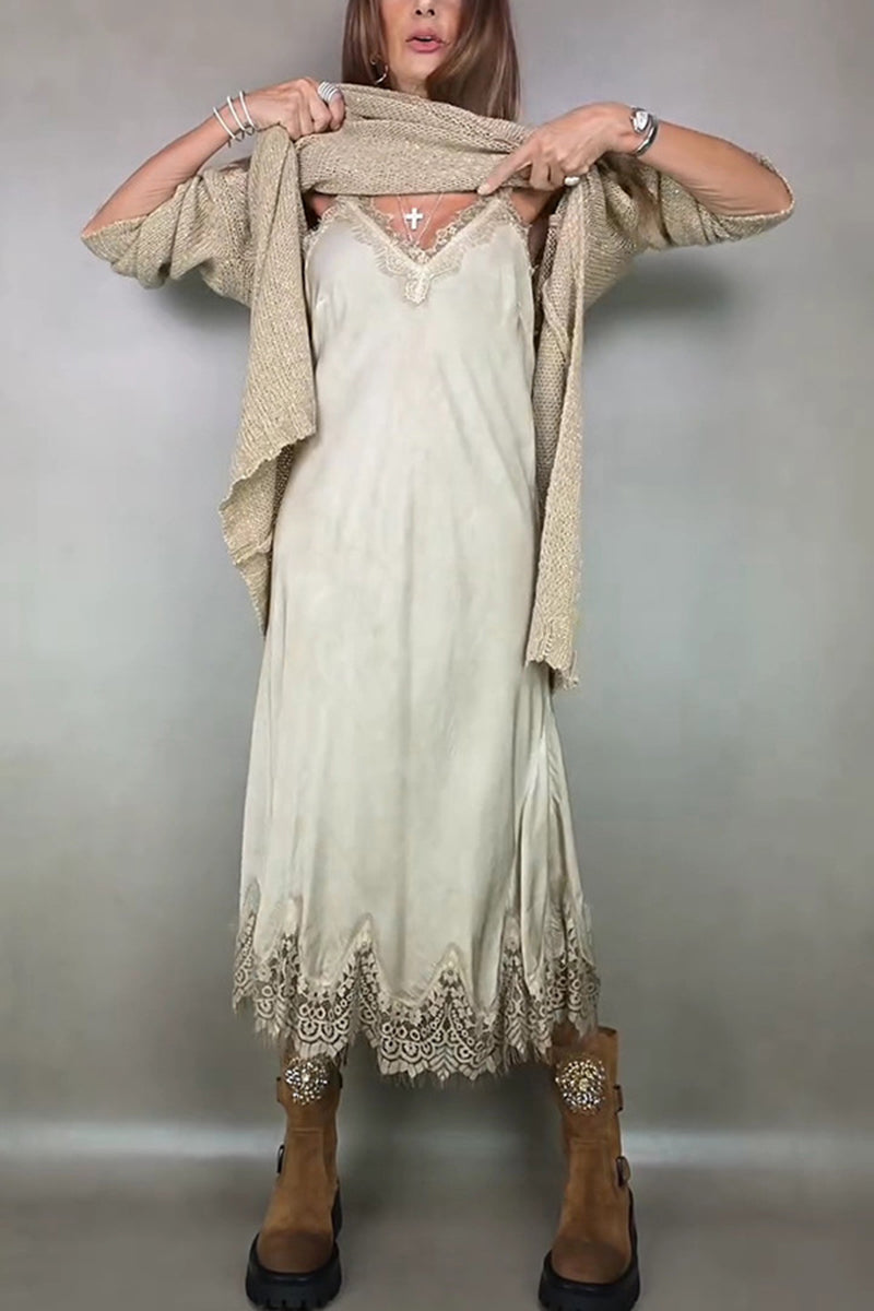 Lace Trim Casual Midi Dress