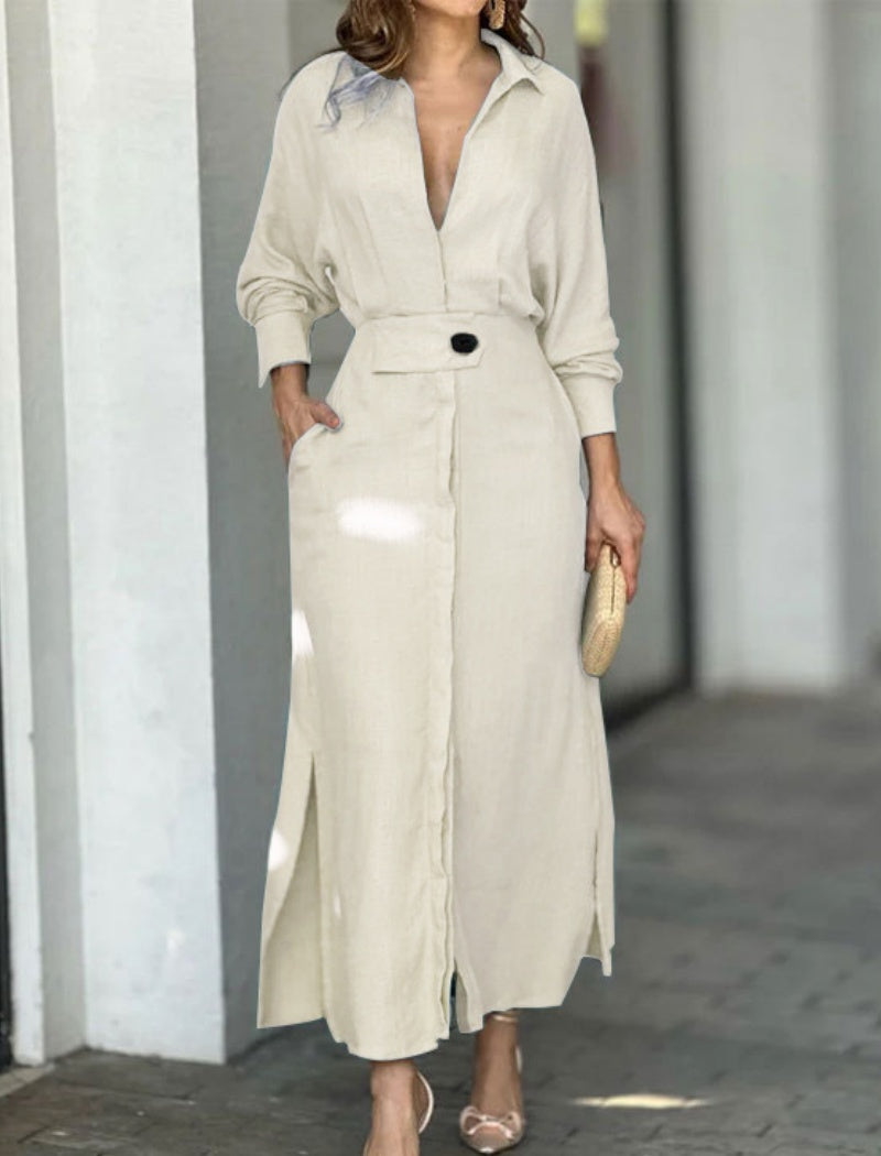 Buttoned Belted Long Shirt Dress