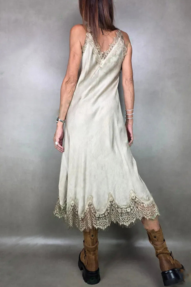 Lace Trim Casual Midi Dress