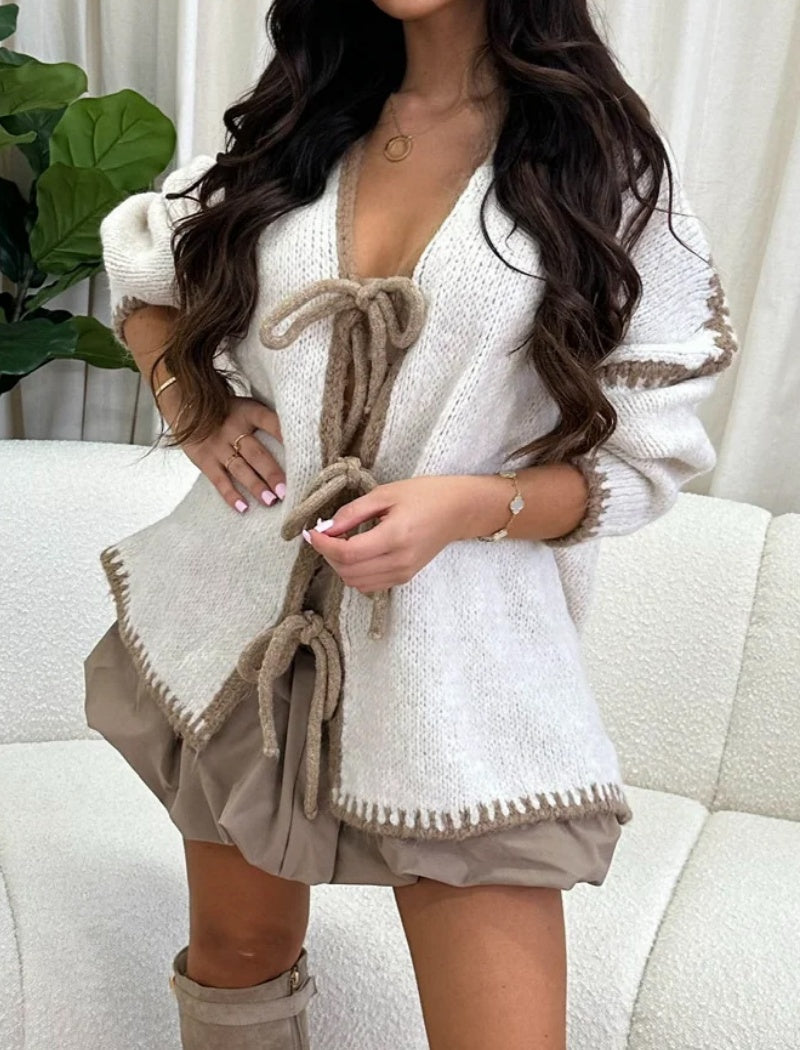 Oversized Tie-Front Knit Cardigan