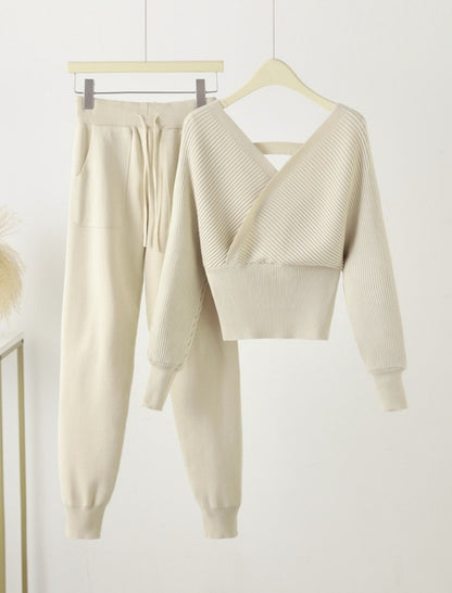 Ribbed Knit Cross-Front Lounge Set