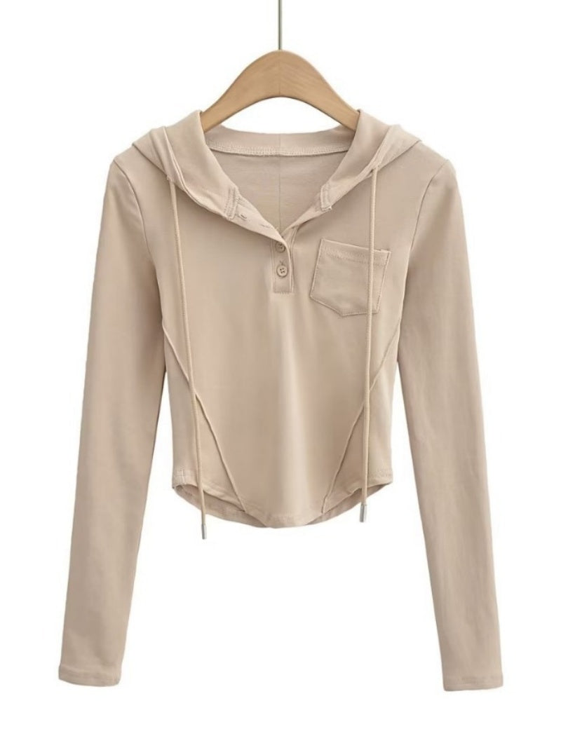 Buttoned Cropped Hoodie