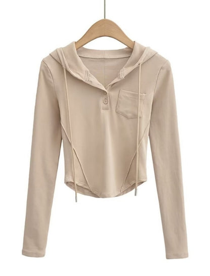 Buttoned Cropped Hoodie