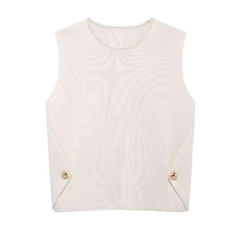 Sleeveless Buttoned Knit Top