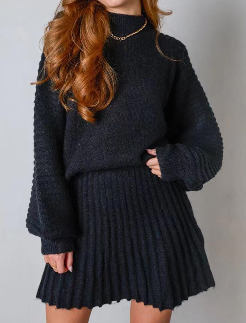 Ribbed Knit Turtleneck Sweater Dress