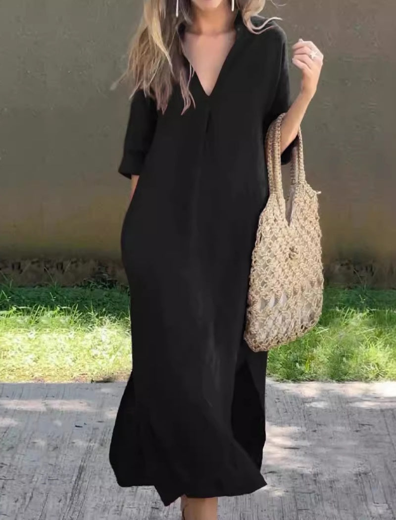 Loose Fit V-Neck Maxi Dress