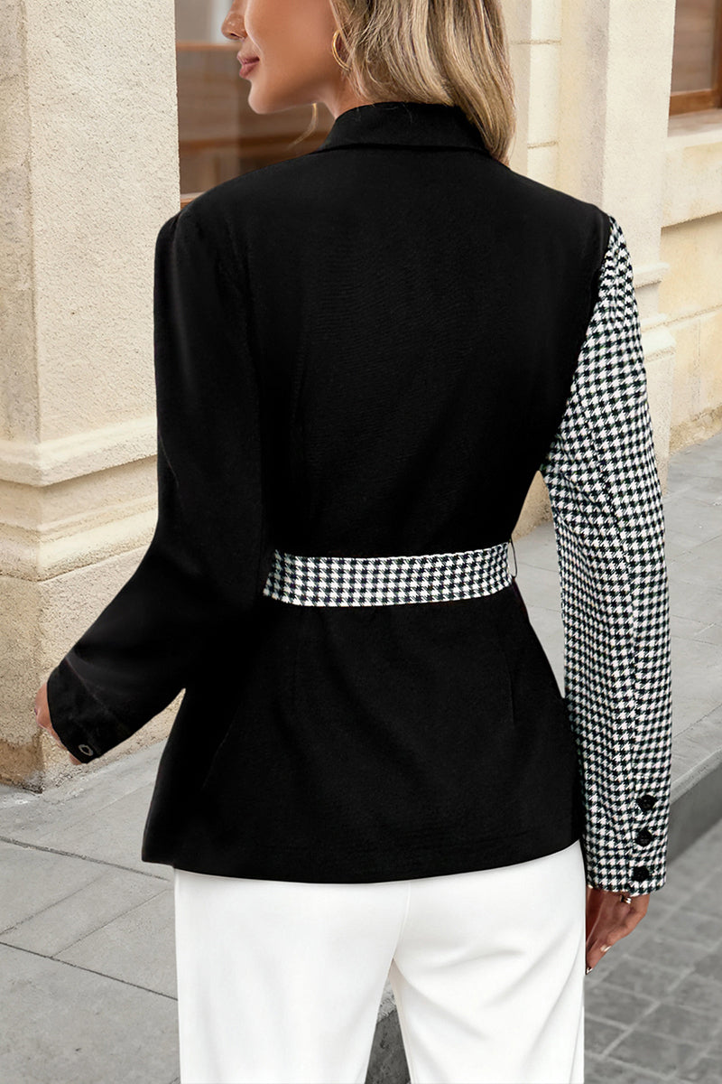 Houndstooth Wrap Blazer with Waist Tie