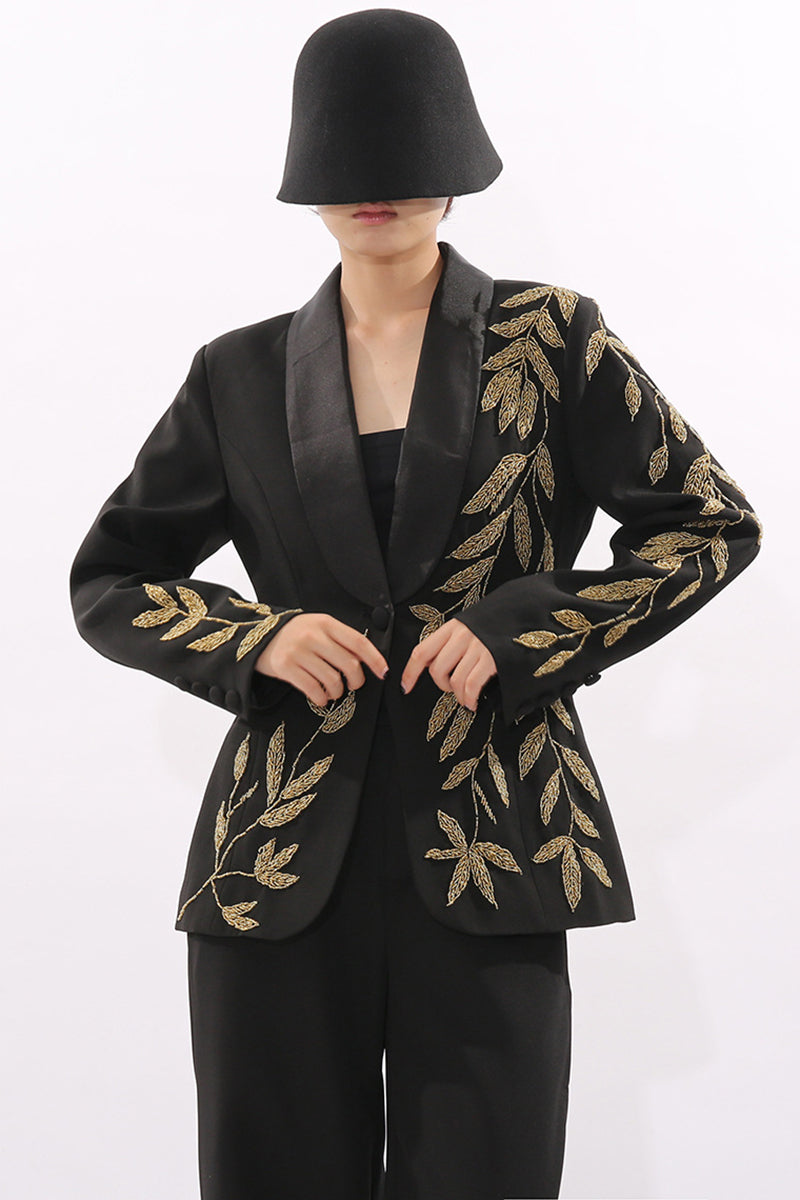 Elegant Leaf Pattern Blazer