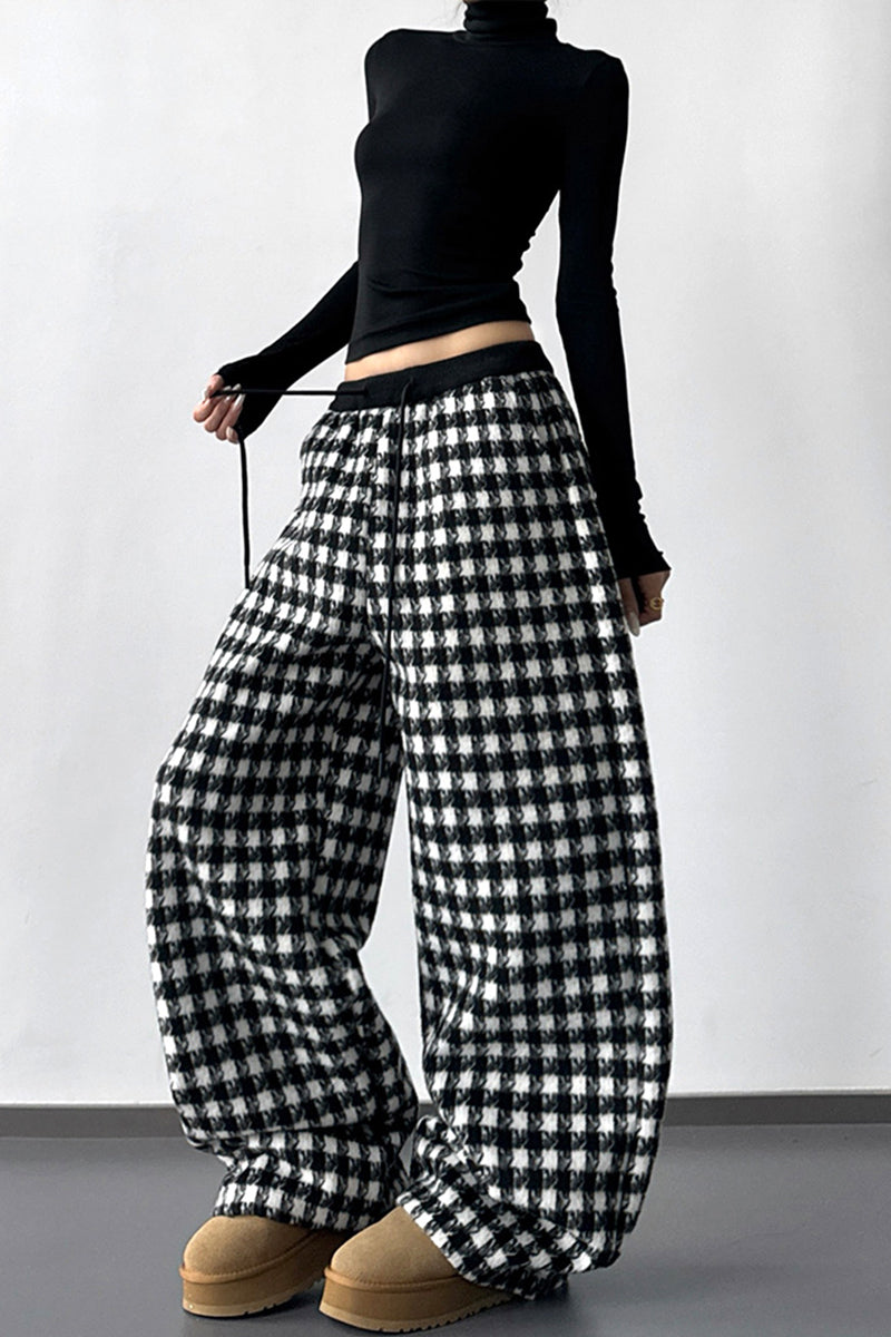 Checkered Wide-Leg Casual Pants