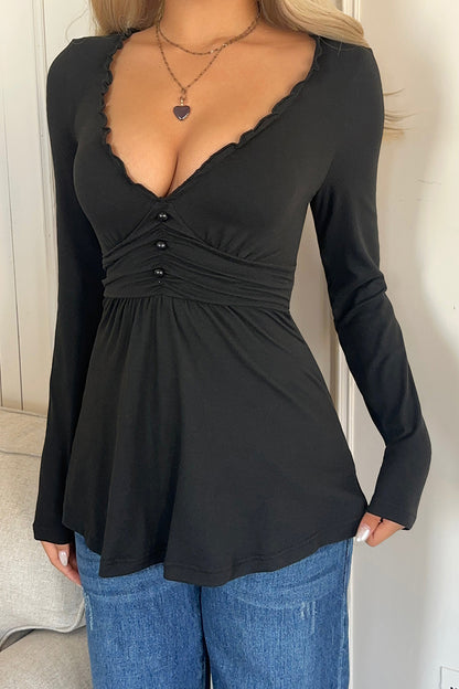 V-Neck Long Sleeve Top