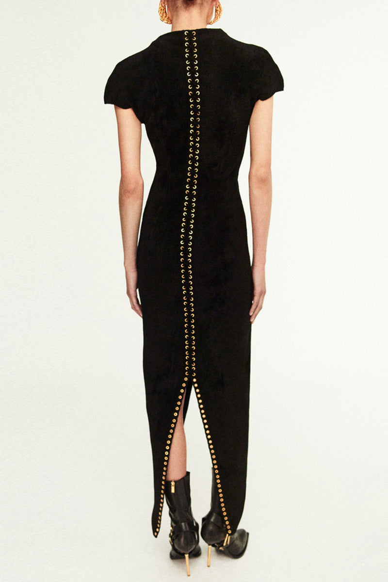 Lace-Up High Neck Dress