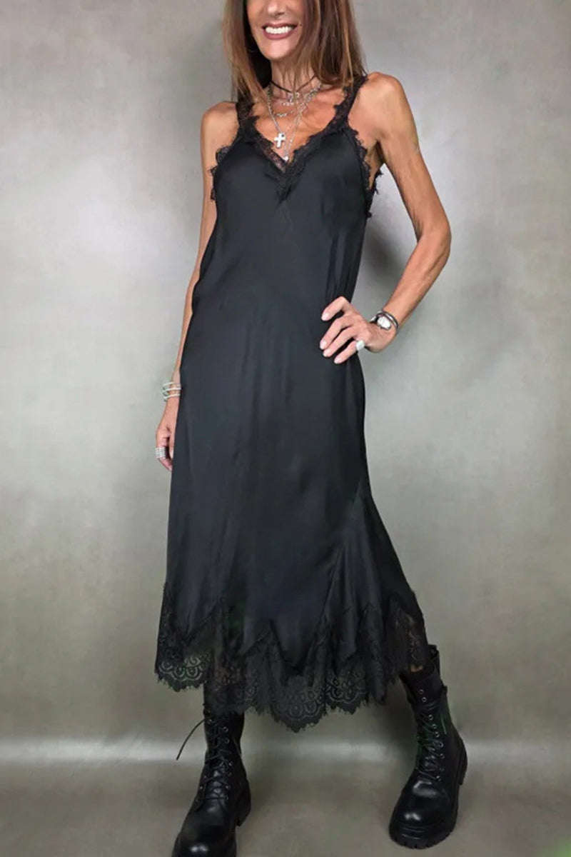 Lace Trim Casual Midi Dress