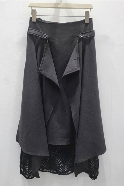 Elegant Draped Midi Skirt with Lace Accent