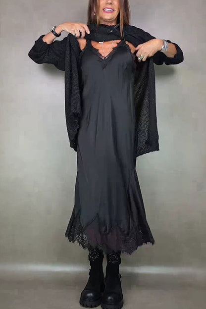 Lace Trim Casual Midi Dress