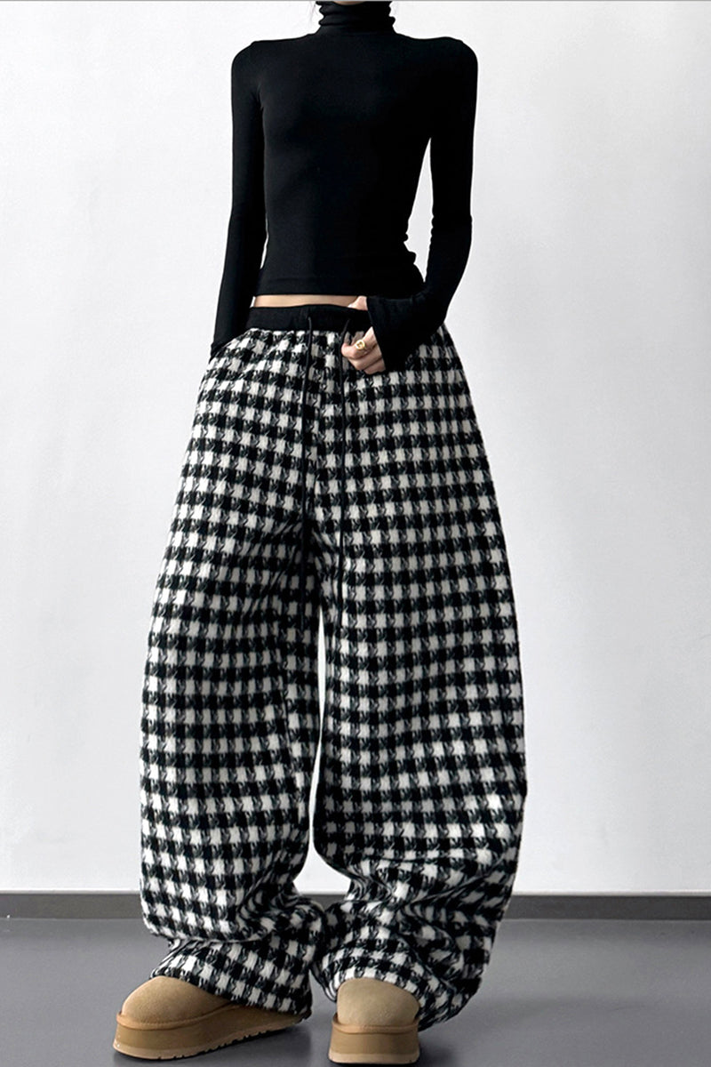 Checkered Wide-Leg Casual Pants