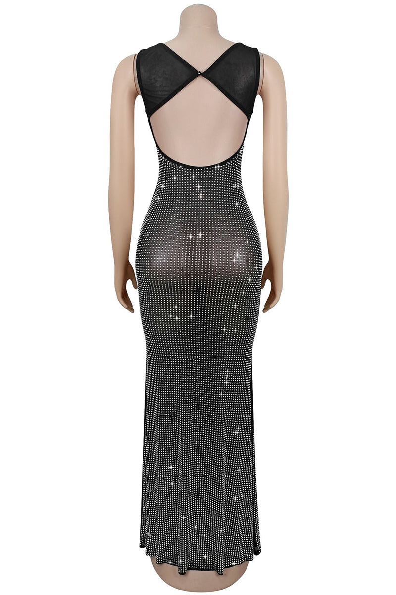 Sleek Rhinestone Evening Dress
