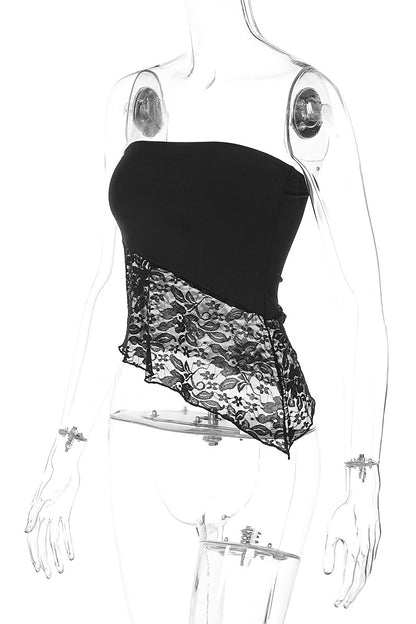 Asymmetric Lace Overlay Strapless Cami
